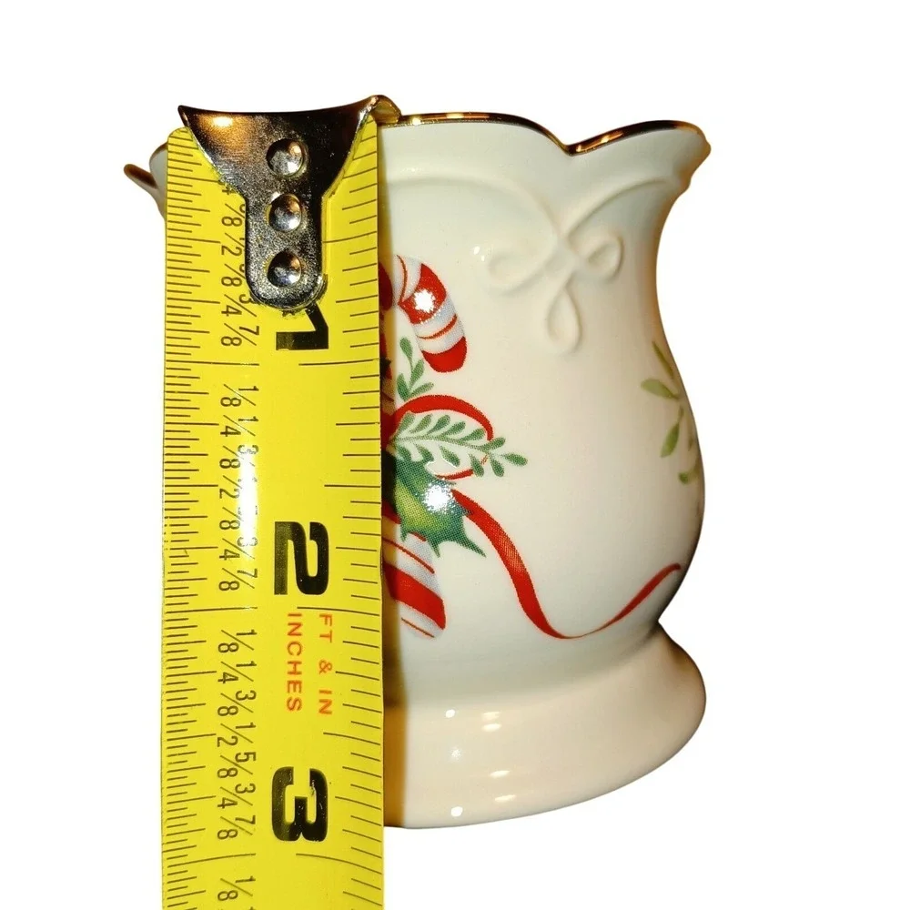 Lenox Holiday Candy Cane Votive Candle Holder Set 3 Ivory‎ Gold Trim Fine China